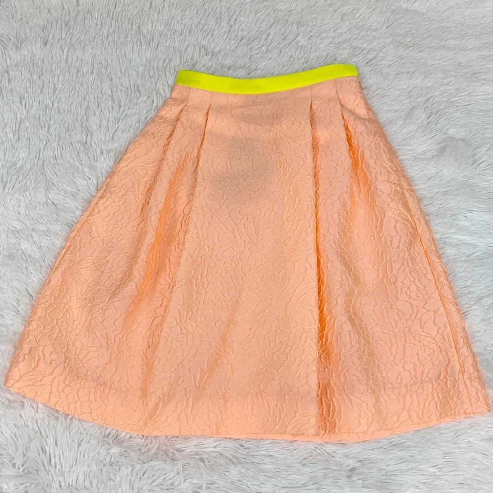 Jonathan Saunders Peony jacquard‎ pleated skater Skirt knee Length neon orange